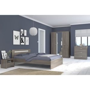 PARISOT Chambre complète adulte - Contemporain - Décor noyer silver - l 140 x L 190 cm - YSA