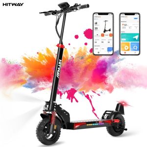 Trottinette Électrique Pliable - HITWAY - Pneus gonflables 10" - 500W - APP - Batterie 48V 15.6Ah - Scooter NoirRouge
